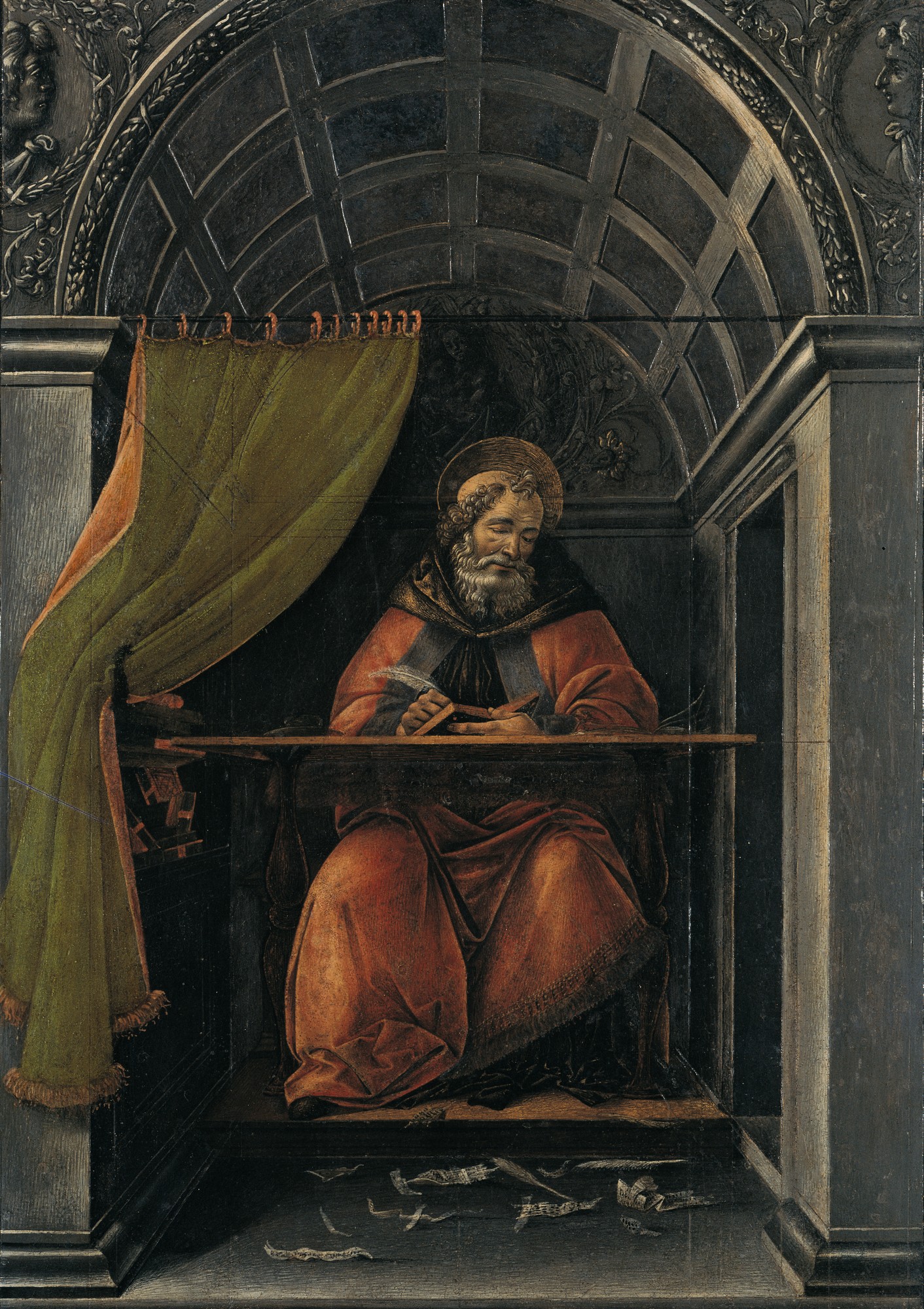 Sandro Botticelli, Sant'Agostino nello studio (1490-1495 circa; tempera su tavola, 41 x 27 cm; Gallerie degli Uffizi, inv. 1890 n. 1473)
