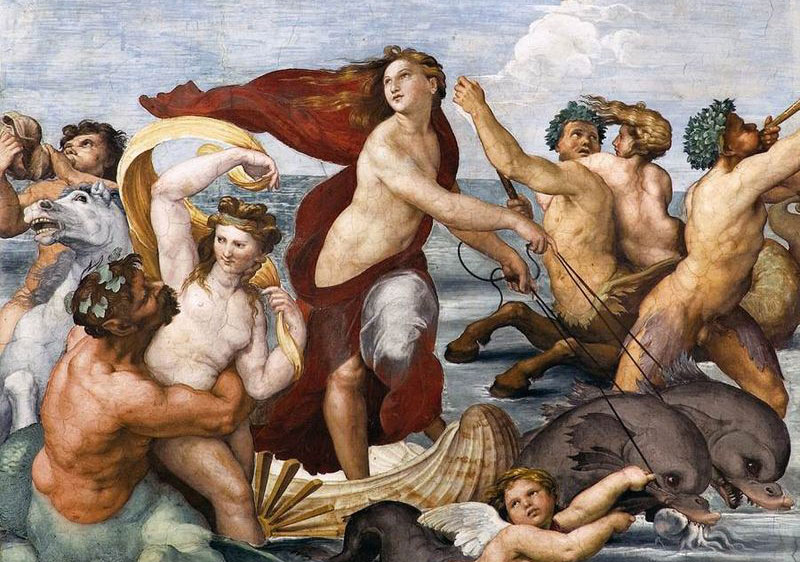Raphael Sanzio, Triumph of Galatea, detail (c. 1512; fresco, 295 x 225 cm; Rome, Villa Farnesina)