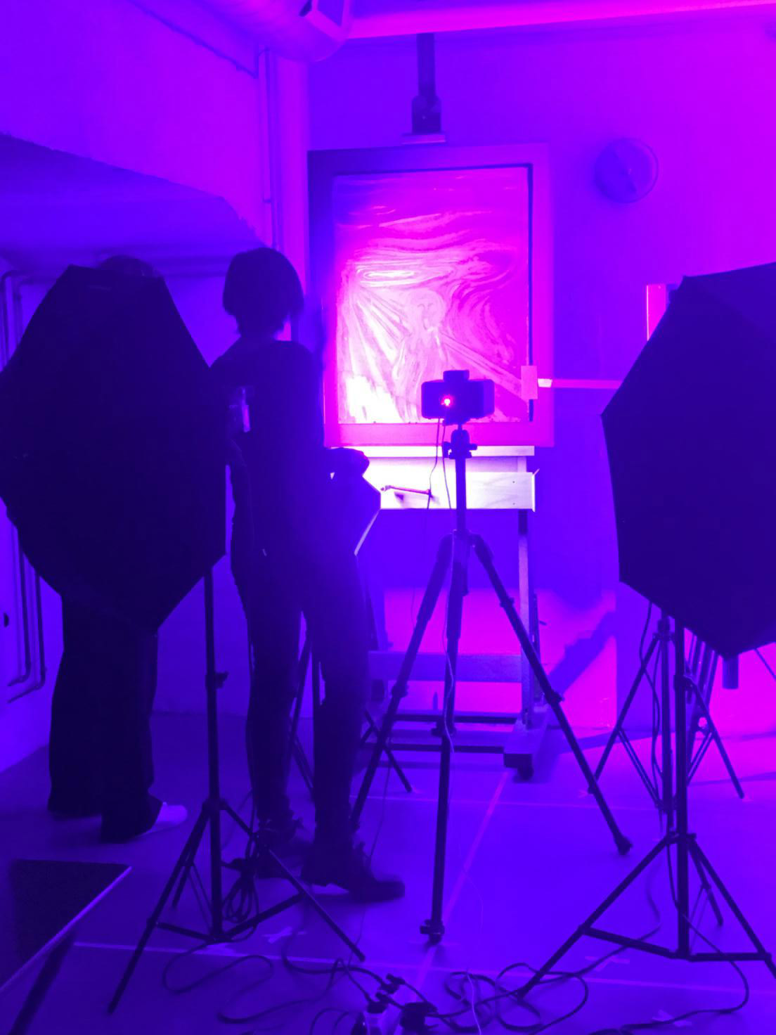 Analisi imaging di fluorescenza UV-Visibile de “L’Urlo (1910?)”, finalizzata all’identificazione di differenti tipologie di gialli di cadmio. Ph. Credit CNR – Molab, Centro di eccellenza SMAArt, Università degli Studi di Perugia
 Analisi imaging di fluorescenza UV-Visibile de “L’Urlo (1910?)”, finalizzata all’identificazione di differenti tipologie di gialli di cadmio. Ph. Credit CNR – Molab, Centro di eccellenza SMAArt, Università degli Studi di Perugia