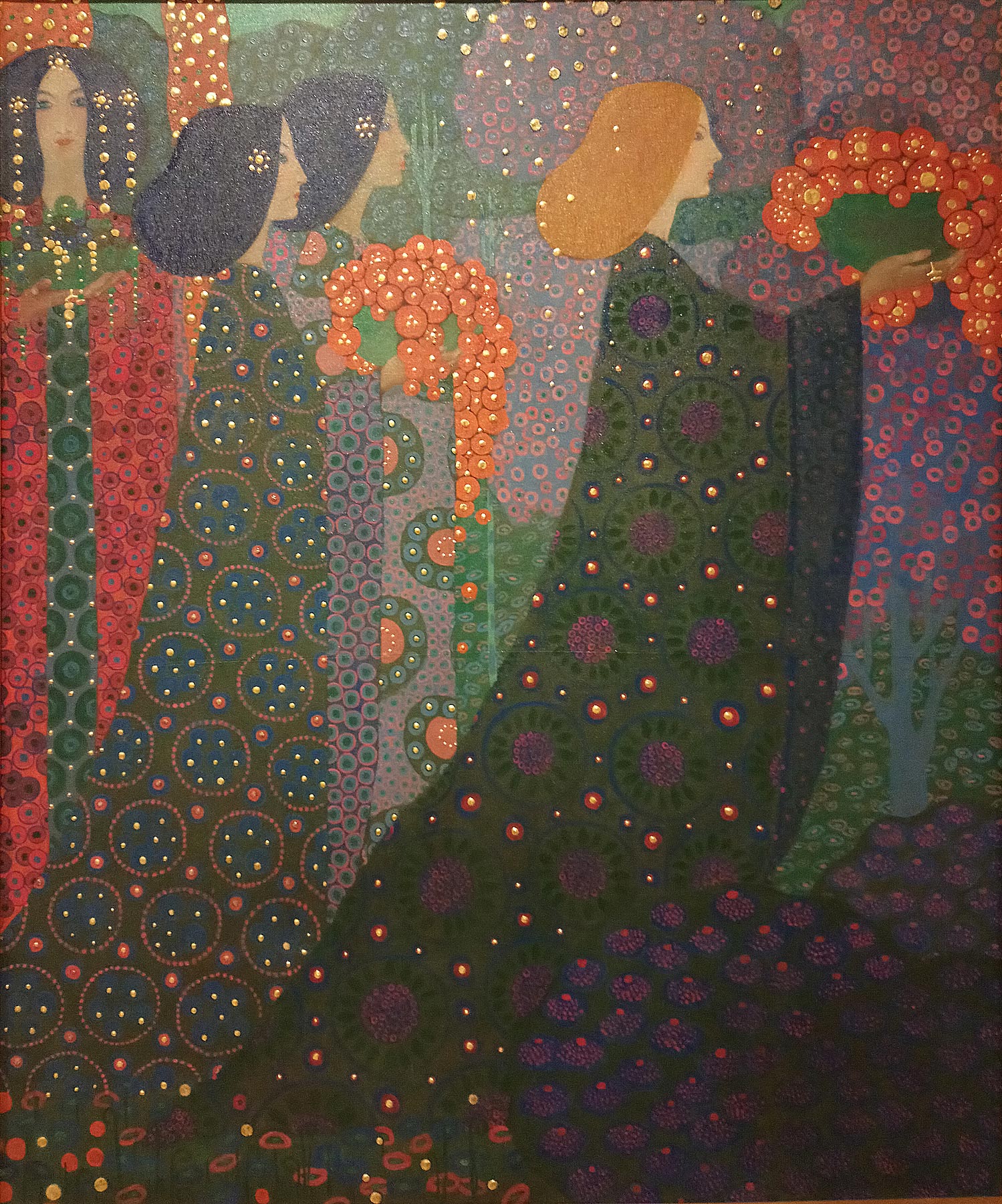 Vittorio Zecchin, Corteo delle principesse, dal ciclo Le Mille e una notte (1914; olio e stucco dorato su tela, 170 x 149 cm; Venezia, Galleria Internazionale d'Arte Moderna di Ca' Pesaro

