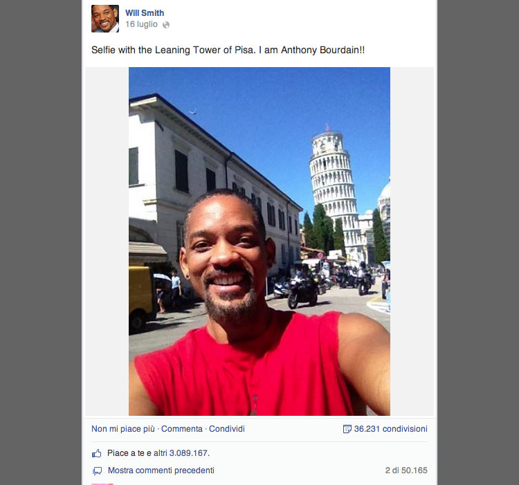 Il selfie di Will Smith con la Torre di Pisa
 Il selfie di Will Smith con la Torre di Pisa