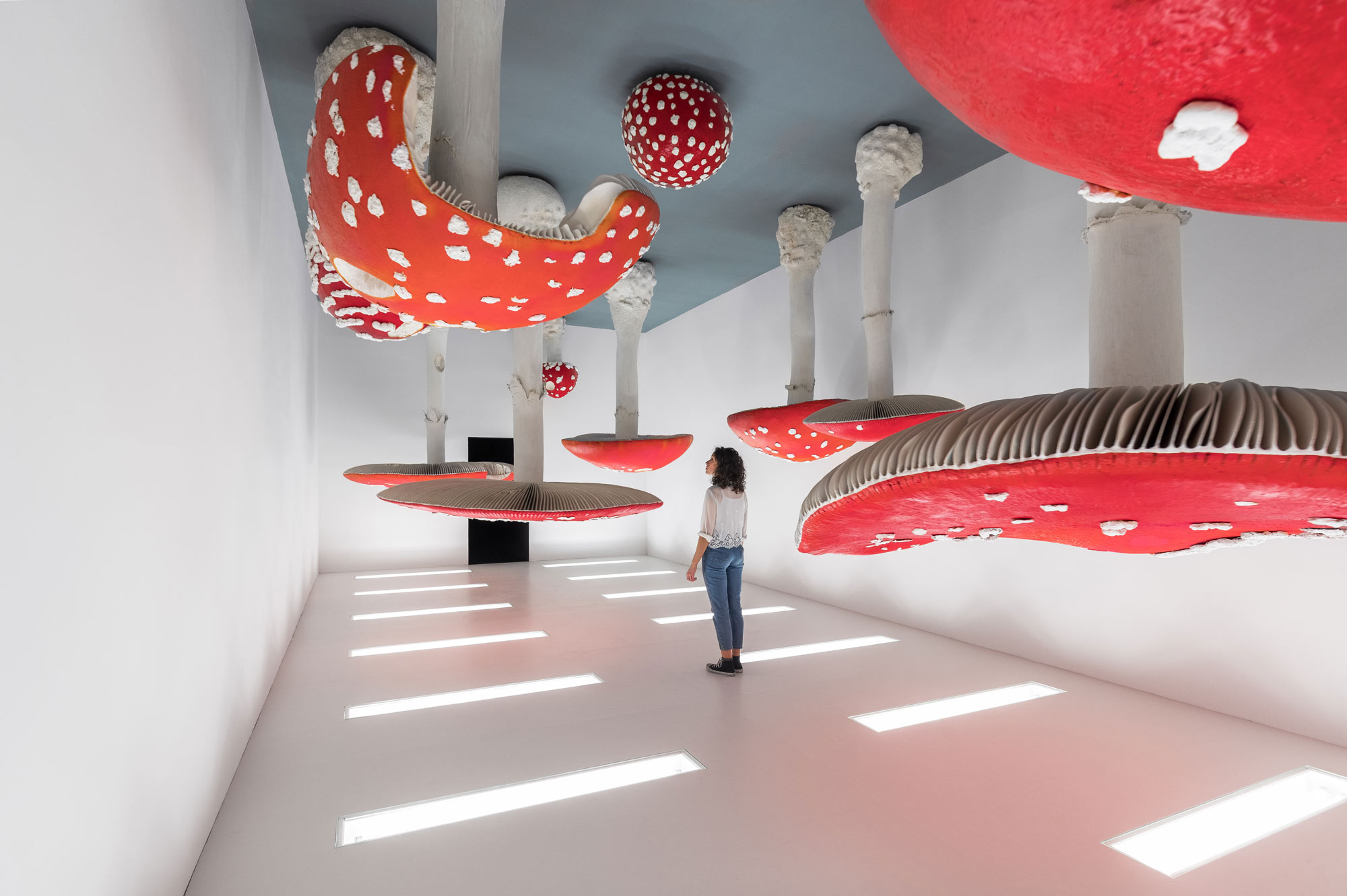 Carsten Höller, Upside Down Mushroom Room (2018; tecnica mista; Milano, Fondazione Prada).  Ph. Credit Delfino Sisto Legnani e Marco Cappelletti. Courtesy Fondazione Prada
 Carsten Höller, Upside Down Mushroom Room (2018; tecnica mista; Milano, Fondazione Prada).  Ph. Credit Delfino Sisto Legnani e Marco Cappelletti. Courtesy Fondazione Prada