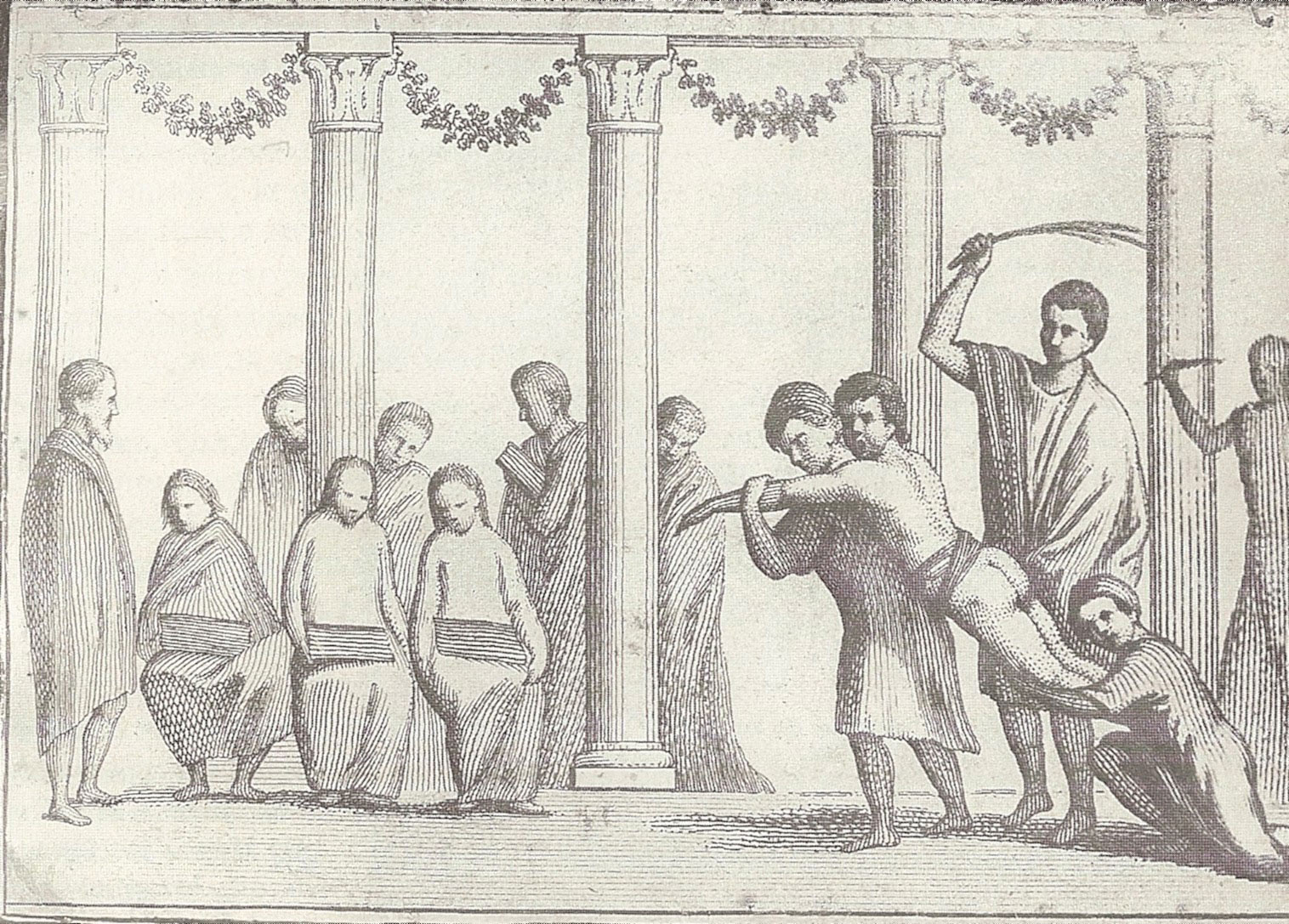 Insegna di un'antica scuola romana, da Pompei. Disegno tratto dall'affresco. (Vedi 