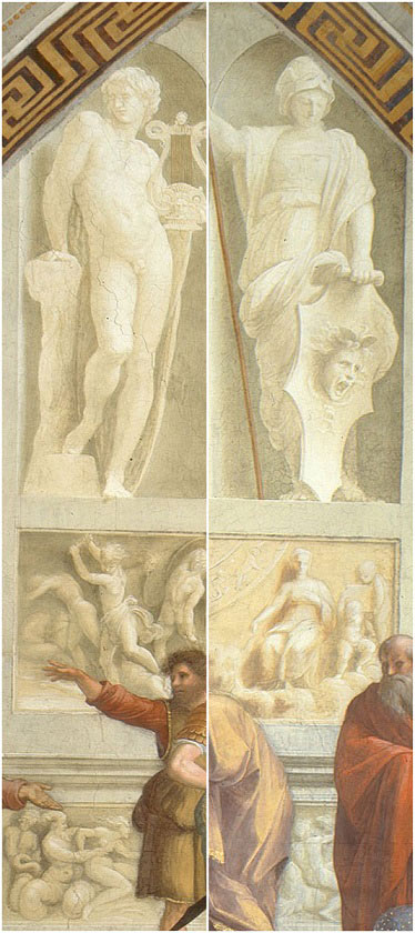 Raffaello, monocromi sul fondale mediano della Scuola di Atene. Stanze Vaticane (1508)
