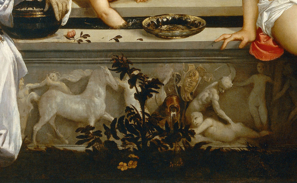 Tiziano, Particolare da Amore Sacro e Amor profano (1515; olio attualmente su tela 118 x 279 cm; Roma, Galleria Borghese)

