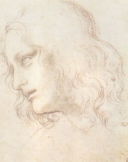 Leonardo. Disegno di ricerca espressiva per l'Apostolo Filippo, colui che con estremo trasporto aveva chiesto a GesÃ¹: “mostraci il Padre”. Qui la sua trepidazione.
