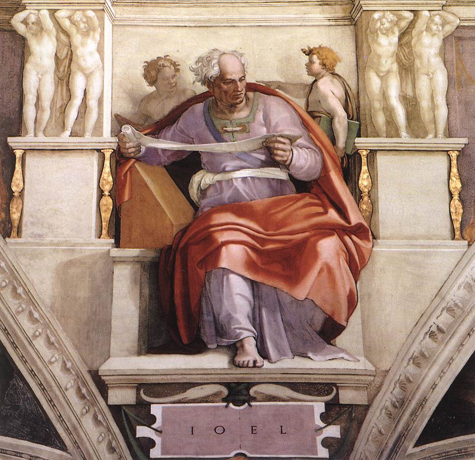 Michelangelo. Particolari affrescati dalla volta della Cappella Sistina, il profeta Gioele (1512).
