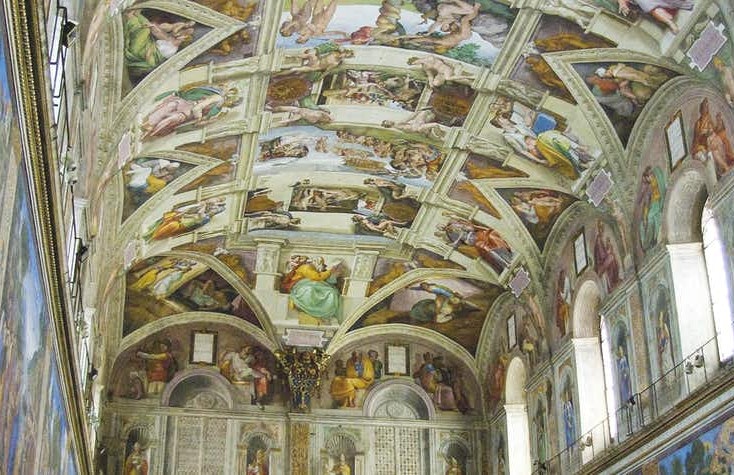 Michelangelo, la volta della Cappella Sistina. Le figure stanno entro gli specchi delle membrature architettoniche aperte.
