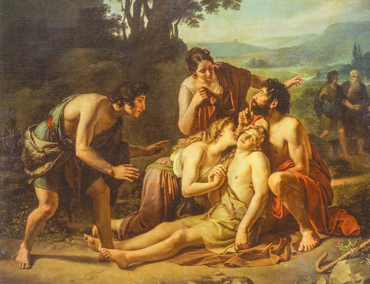 
Francesco Scaramuzza (1803-1886). Silvia e Aminta, 1829. Galleria Nazionale di Parma. Il grande dipinto è assai significativo del momento di trapasso tra neoclassicismo e movimento romantico, ed è pure testimone del notevole livello dell'Accademia di Belle Arti, protetta da Maria Luigia e nutrita di letteratura, della quale divenne poi Direttore. Nella prima metà dell'Ottocento, tra molti pregevoli autori, spicca la personalità di Paolo Toschi, soprattutto incisore, che crea il tipico clima del neo-correggismo.

