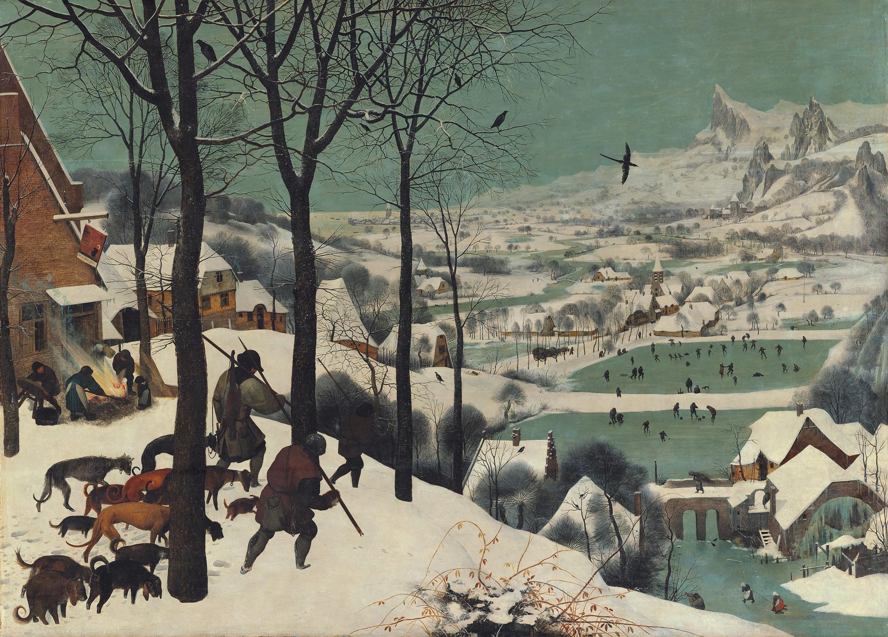 Pieter Bruegel, Cacciatori nella neve (1565; olio su tavola, 116,5 x 162 cm; Vienna, Kunsthistorisches Museum)
