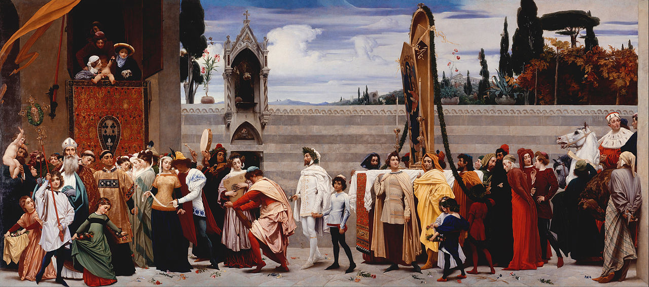 Frederic Leighton, Cimabue's Celebrated Madonna is carried in Procession through the Streets of Florence (1853-1855; olio su tela, 222 x 521 cm; Londra, National Gallery)
