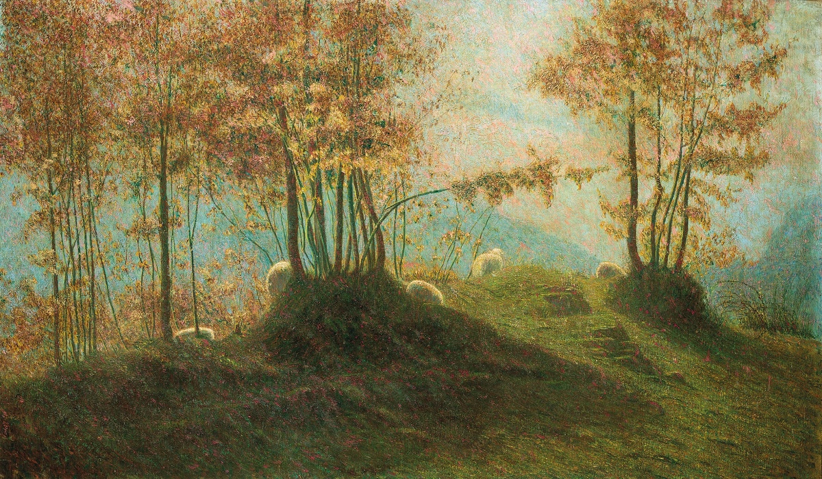 Vittore Grubicy de Dragon, El crapp di Rogoritt (Pecore sullo scoglio) (1895; olio su tela, 58 x 98 cm; Milano, GAM, inv. 1720)
