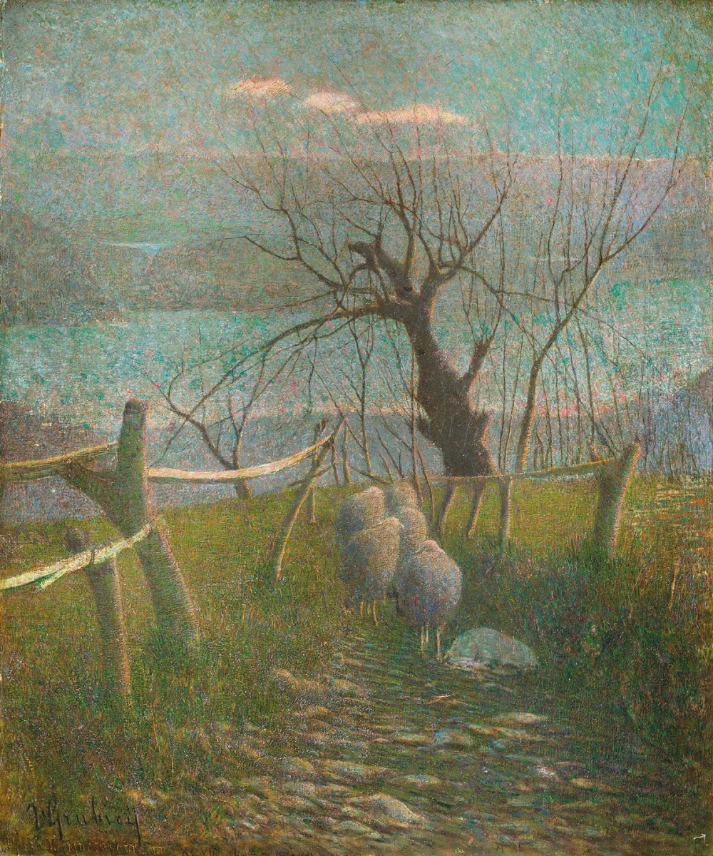 Vittore Grubicy de Dragon, Poema invernale. Dalla finestra: sera d'inverno (La sera, Ritorno all'ovile o A sera) (1896; olio su tela, 66 x 55,5 cm; Milano, GAM, inv. 1715)
