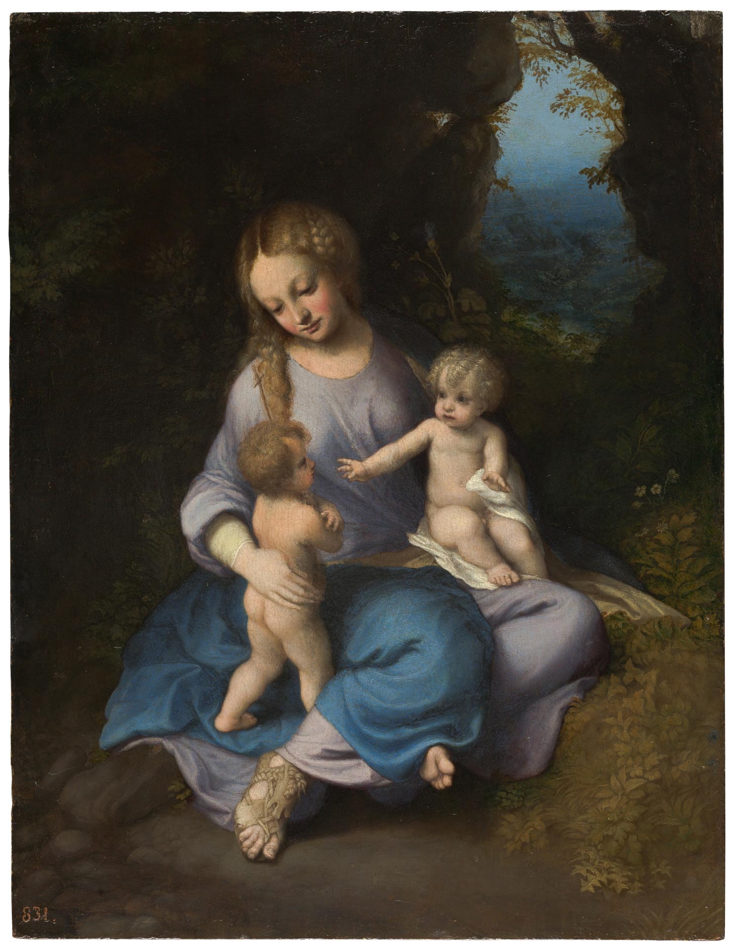 Correggio, Madonna col Bambino e San Giovannino (olio su tavola; 48 x 37 cm; Madrid, Prado)
