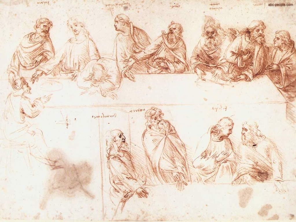 Leonardo da Vinci (?), Studi per l'Ultima Cena (1495 circa; Venezia, Gallerie dell'Accademia, inv. 254)
