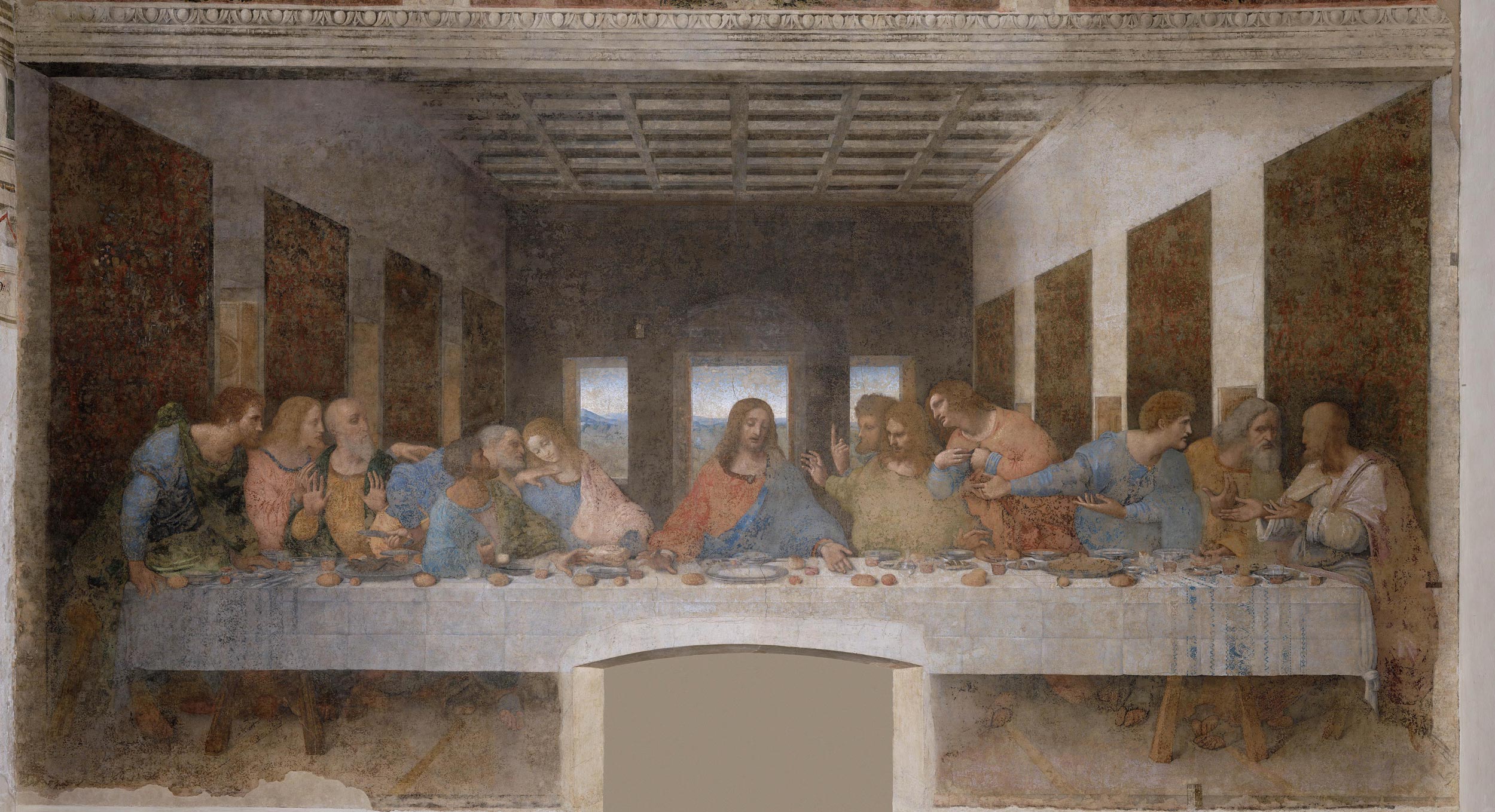 Leonardo da Vinci, Ultima Cena (1493-1498; tempera su intonaco, 460 x 880 cm; Milano, Santa Maria delle Grazie)