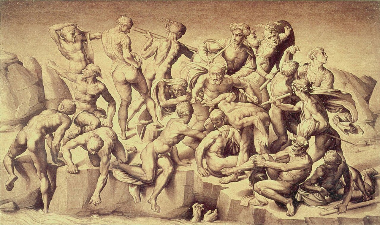 Bastiano da Sangallo, Battaglia di Cascina, copia dal cartone di Michelangelo (1542 circa; tavola, 78,7 x 129 cm; Wells-next-the-Sea, Collezione Earl of Leicester, Holkham Hall)