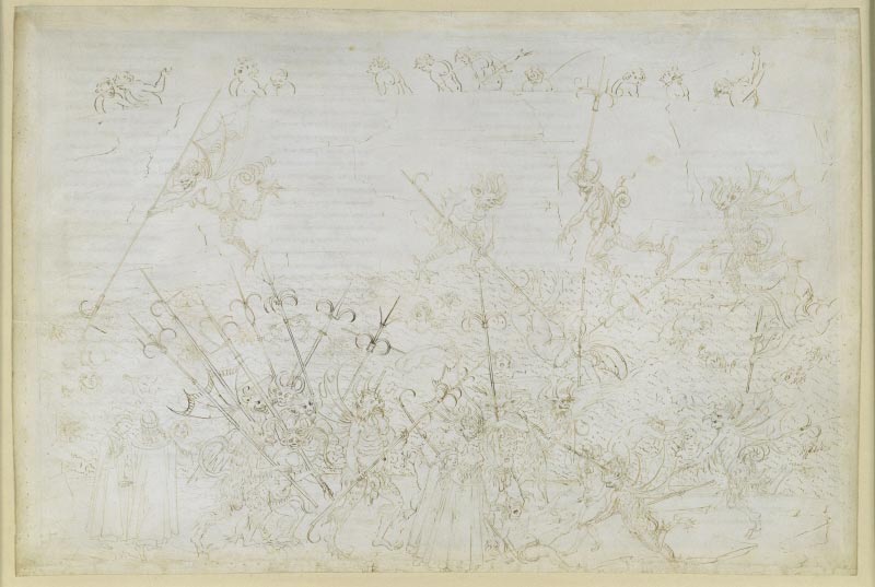 Sandro Botticelli, Inferno XXII (1481-1495; punta d'argento, inchiostro e penna su pergamena, 322 x 470 mm; Berlino, Kupferstichkabinett)
