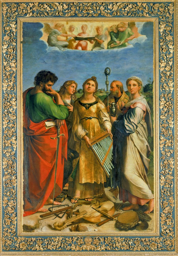 Raffaello Sanzio, Estasi di Santa Cecilia (1513; olio su tavola trasportata su tela, 236 x 149 cm; Bologna, Pinacoteca Nazionale)