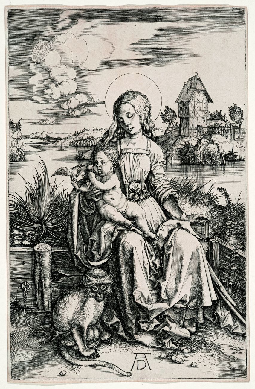 Albrecht Dürer, Madonna della scimmia (1497-1498 circa; bulino, 191 x 124 mm; Collezione privata)
 Albrecht Dürer, Madonna della scimmia (1497-1498 circa; bulino, 191 x 124 mm; Collezione privata)