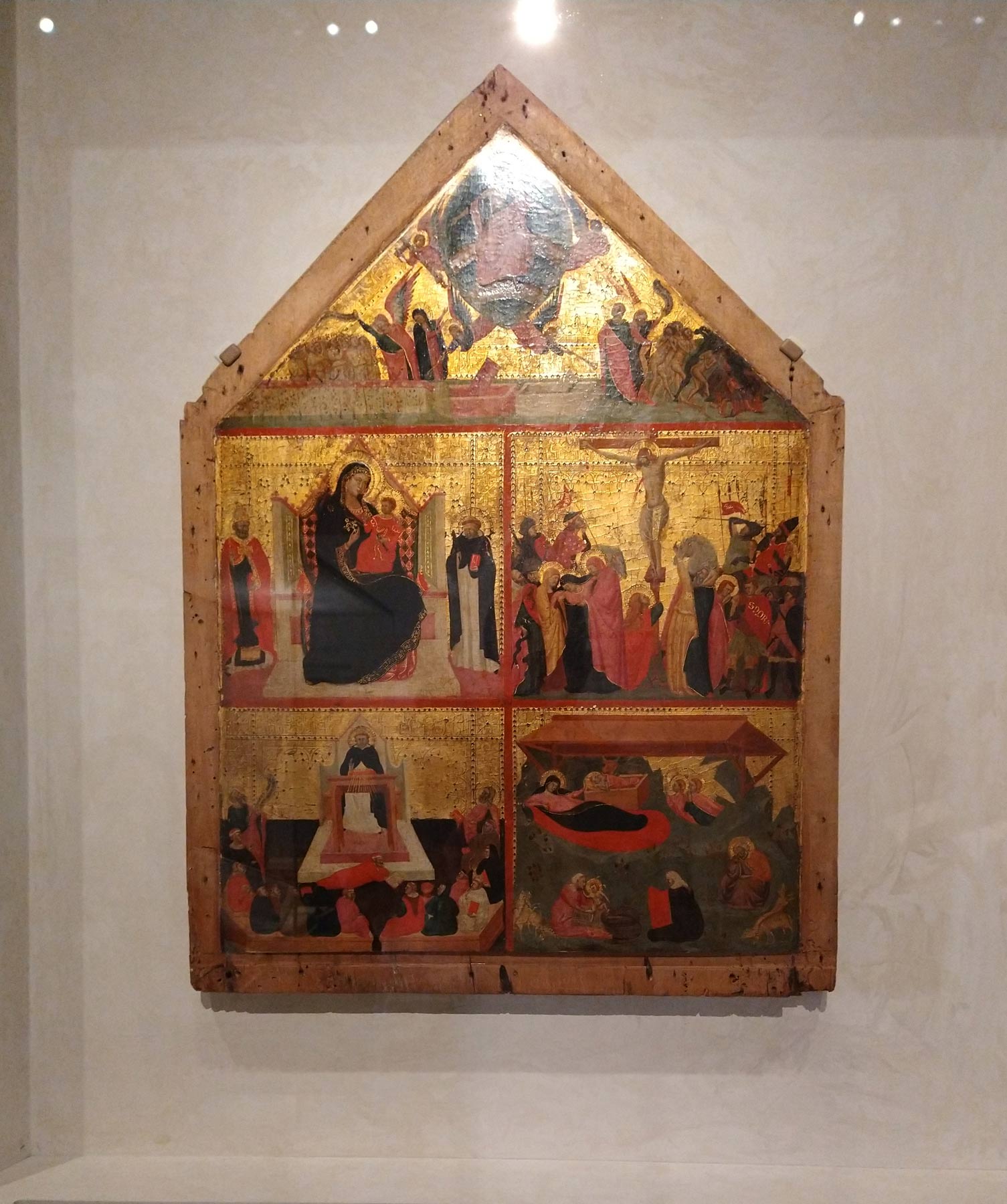 Maestro delle effigi domenicane, Giudizio finale, Madonna col Bambino in trono tra sant'Agostino e san Domenico, Crocifissione, Trionfo di san Tommaso d'Aquino, Natività (tempera su tavola, 59,1 x 42,2 cm; New York, The Metropolitan Museum of Art)
 Maestro delle effigi domenicane, Giudizio finale, Madonna col Bambino in trono tra sant'Agostino e san Domenico, Crocifissione, Trionfo di san Tommaso d'Aquino, Natività (tempera su tavola, 59,1 x 42,2 cm; New York, The Metropolitan Museum of Art)