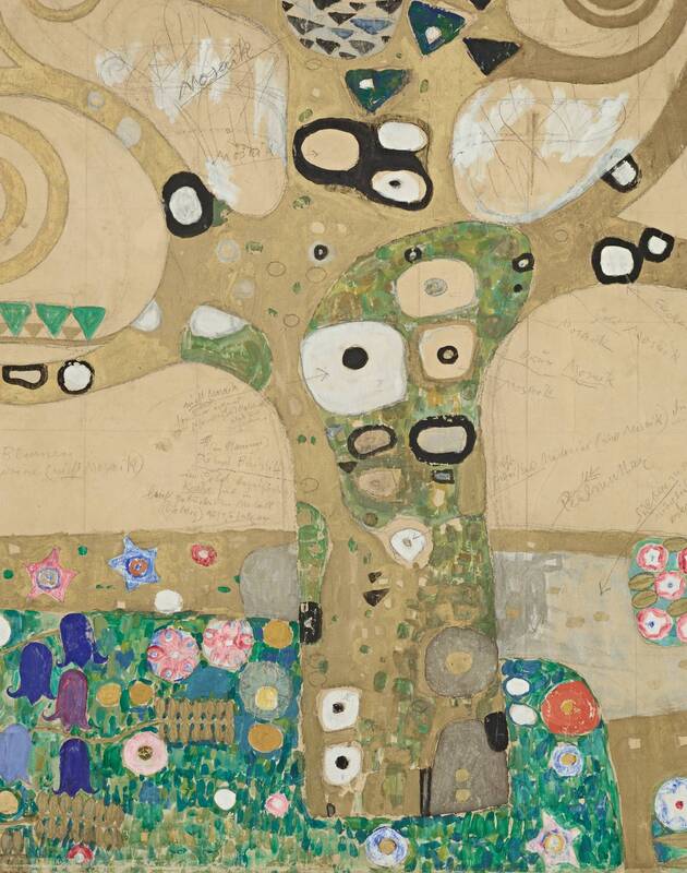 Gustav Klimt, Albero della vita, dettaglio (1910-1911; carta, matita colorata, oro, pastello, platino, argento e bronzo su cartone, 200 x 102 cm; Vienna, Museum fÃ¼r angewandte Kunst)
