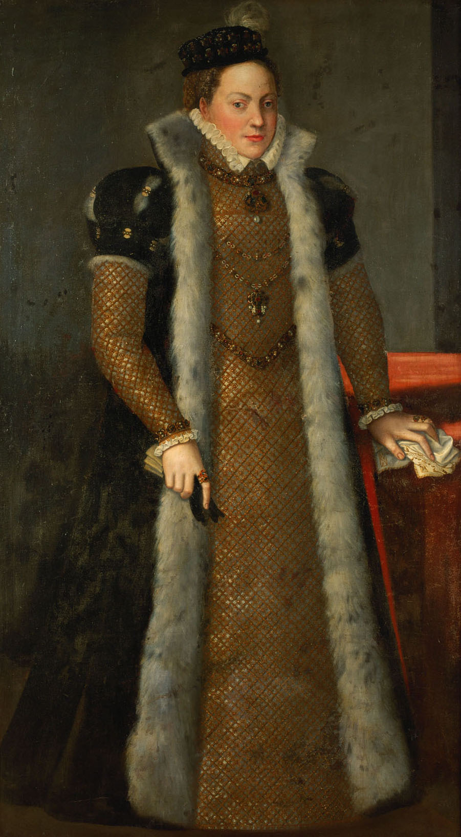 Johann Bocksberger (attribuito), Ritratto di Philippine Welser (1576 circa; olio su tela, 190 x 107 cm; Vienna, Kunsthistorisches Museum) Â©KHM Museumsverband
