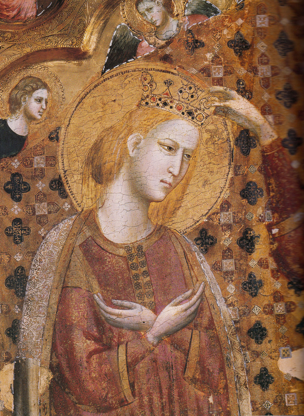 Giuliano di Martino da Rimini, Incoronazione della Vergine, angeli, santi e scene della Passione di Cristo, dettaglio
