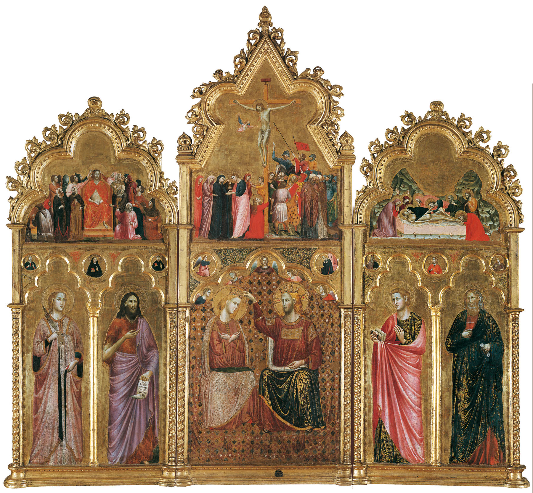 Giuliano di Martino da Rimini, Incoronazione della Vergine, angeli, santi e scene della Passione di Cristo (1315-1320 circa; tempera e oro su tavola, 225 x 240 cm; Rimini, Fondazione Cassa di Risparmio, in deposito al Museo della CittÃ )
