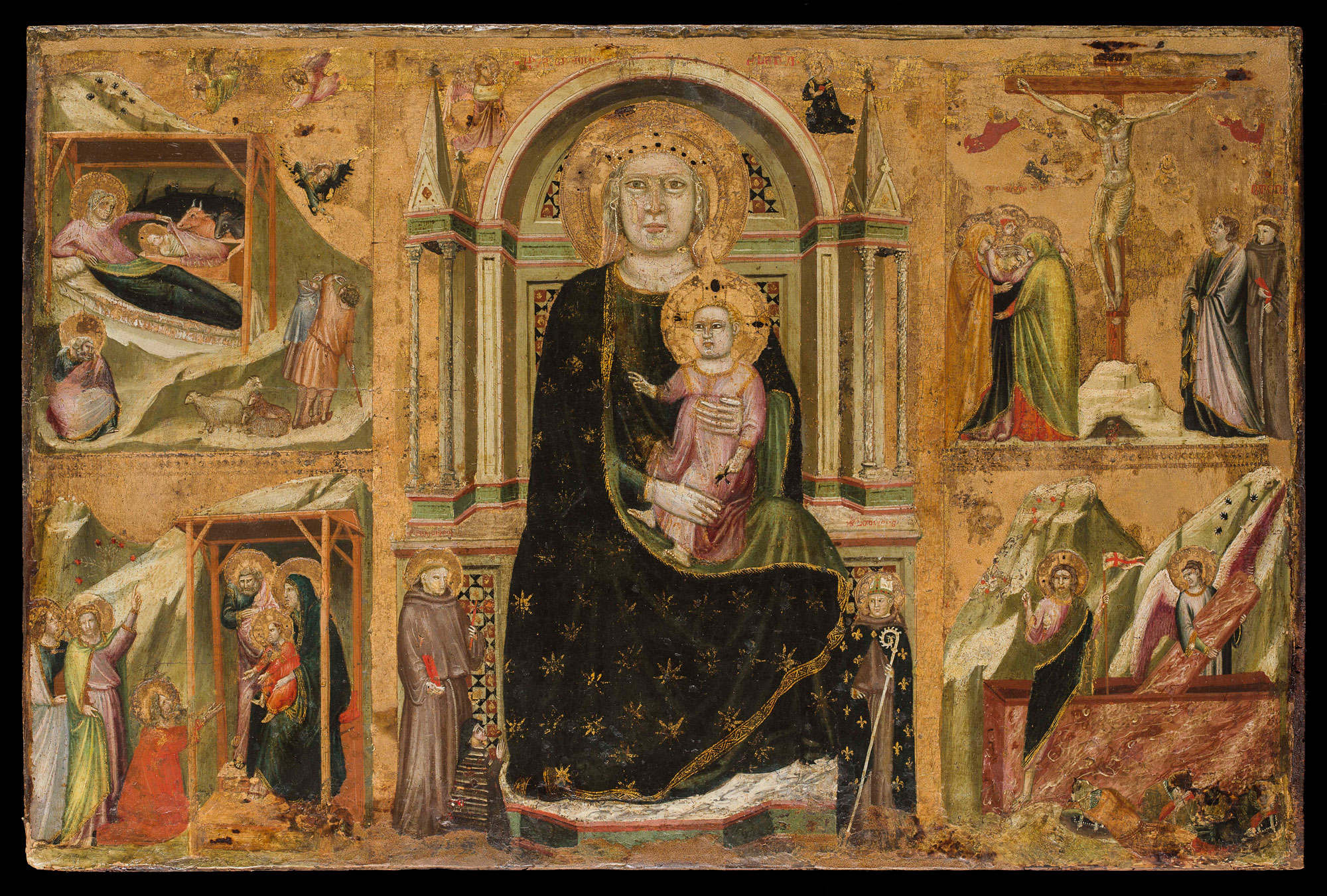 Maestro del Coro degli Scrovegni, Madonna con Bambino e santi e quattro storie di Cristo (prima metÃ  del XIV secolo; tempera su tavola, 56 x 85 cm; Ravenna, MAR - Museo d'Arte della CittÃ  di Ravenna)
