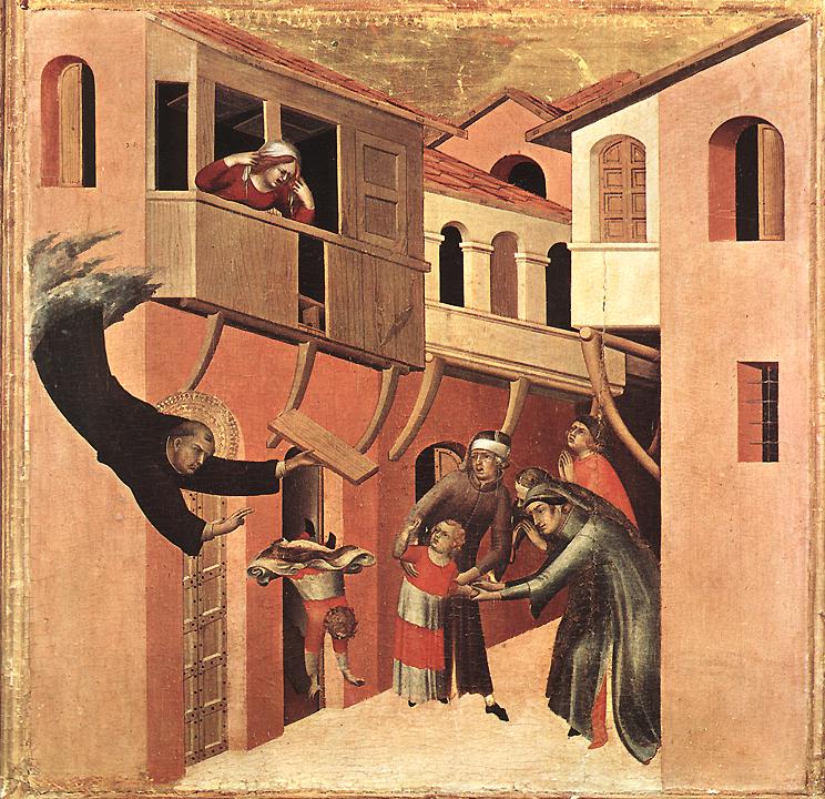 Simone Martini, Pala del Beato Agostino Novello, dettaglio del bambino caduto dal terrazzo
 Simone Martini, Pala del Beato Agostino Novello, dettaglio del bambino caduto dal terrazzo