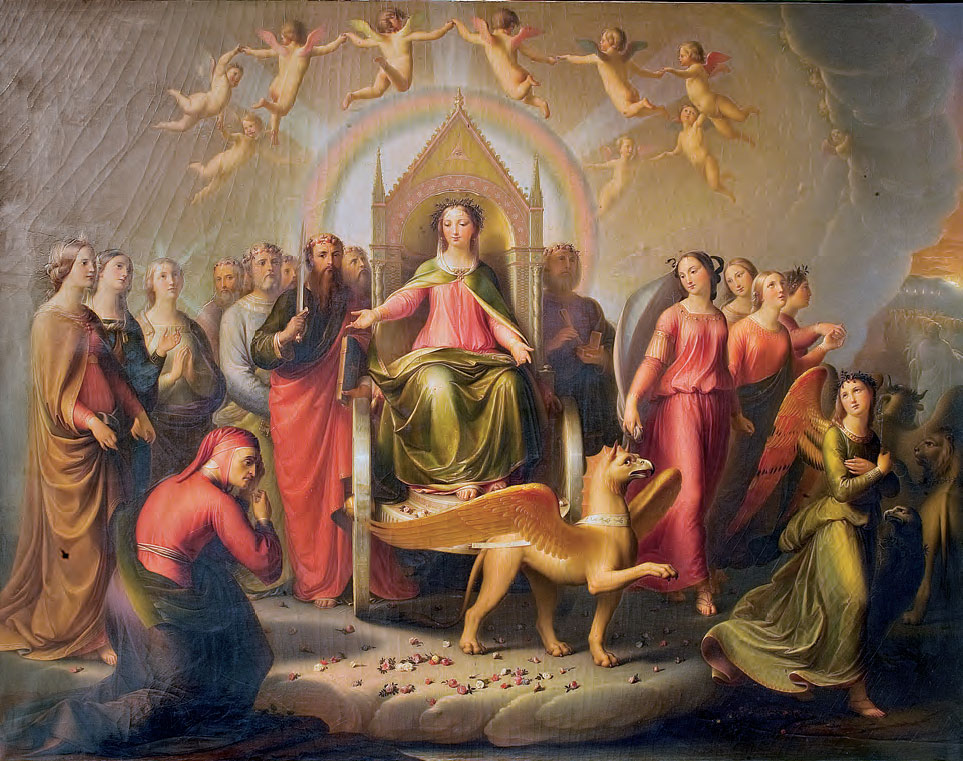 Andrea Pierini, Incontro di Dante con Beatrice nel Purgatorio (1853; olio su tela, 139 x 178 cm; Firenze, Gallerie degli Uffizi, Palazzo Pitti, Galleria d’Arte Moderna)
