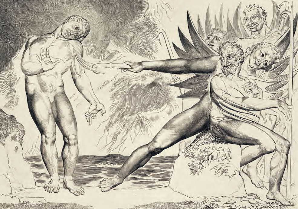William Blake, Il girone dei barattieri, i diavoli tormentano Ciampolo (Inf., XXII) (1827; incisioni a bulino e puntasecca, 240 x 340 mm circa ciascuno; illustrazioni per la Divina Commedia di Dante Kerrison Preston Collection, Westminster Public Library)
