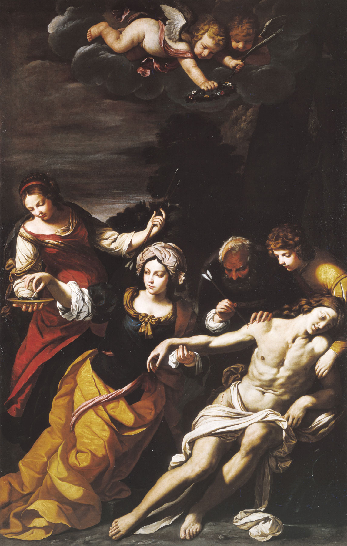 Ludovico Lana, San Sebastiano curato da Irene (olio su tela, 268 x 172 cm; Modena, Collezione BPER Banca)
