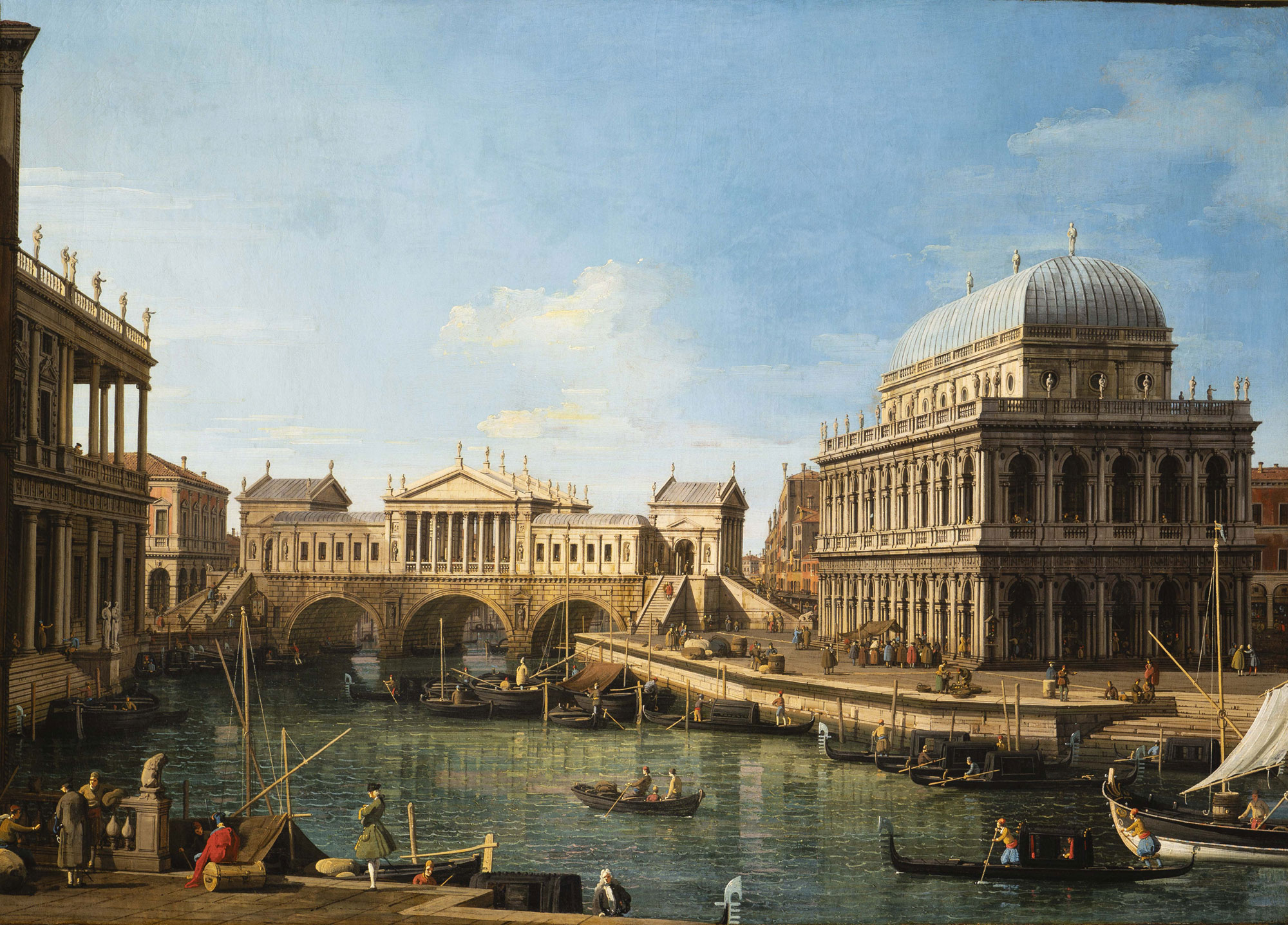 Antonio Canaletto, Capriccio con edifici palladiani (1750 circa; olio su tela, 58 x 82 cm; Parma, Complesso monumentale della Pilotta, inv. 284)
