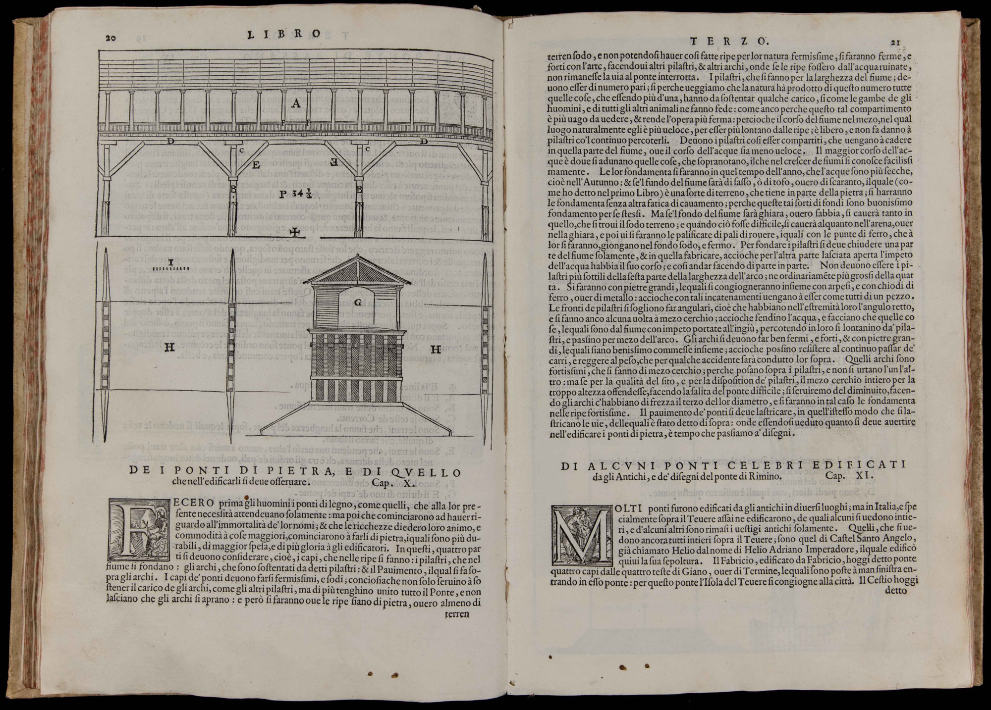 Andrea Palladio, Pianta, profilo e sezione trasversale del ponte di Bassano, in Â“I Quattro Libri dellÂ’Architettura di Andrea Palladio, Venetia, Dominico deÂ’ FranceschiÂ” (Venezia, 1570; volume a stampa, 310 x 215 mm; Bassano del Grappa Biblioteca Civica, inv. II C 18). Volume appartenuto ad Antonio Canova 