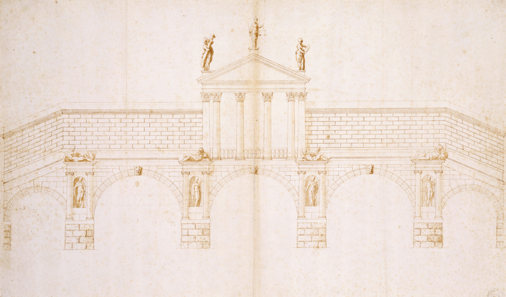 Andrea Palladio Ponte di Rialto a Venezia, alzato di prospetto sul Canal Grande (1566; punta dÂ’avorio, penna e inchiostro bruno su carta, 477 x 752 mm; Vicenza, Museo Civico di Palazzo Chiericati, inv. D25 r)
