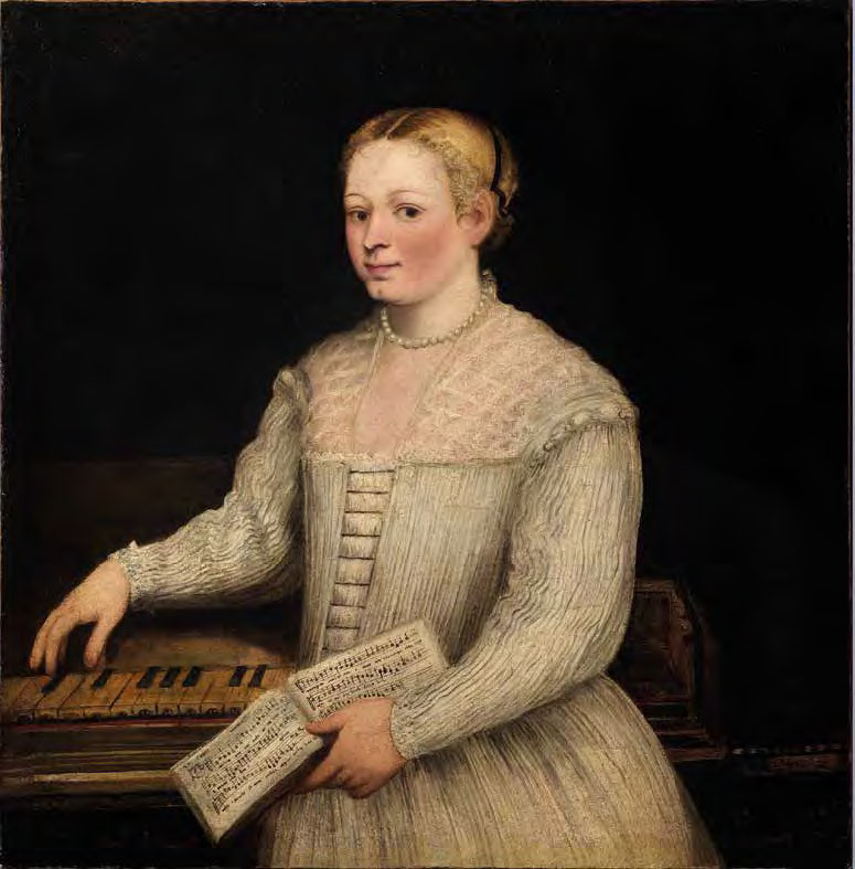 Marietta Robusti detta Tintoretta, Autoritratto con madrigale (1580 circa; olio su tela, 93,5 x 91,5 cm; Firenze, Gallerie degli Uffizi, inv. 1898)
 Marietta Robusti detta Tintoretta, Autoritratto con madrigale (1580 circa; olio su tela, 93,5 x 91,5 cm; Firenze, Gallerie degli Uffizi, inv. 1898)