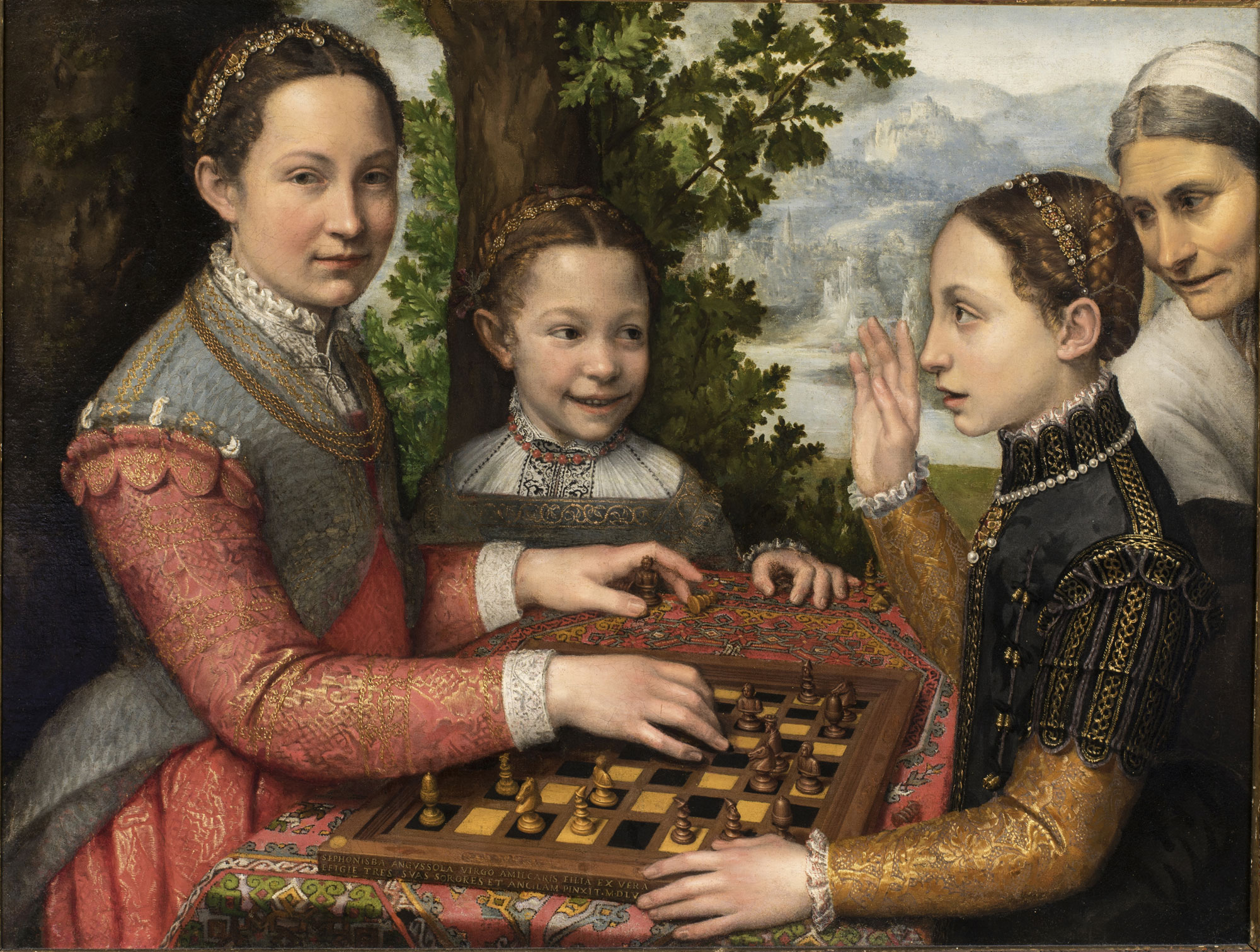 Sofonisba Anguissola, Partita a scacchi (1555; olio su tela, 70 x 94 cm; Poznań, Fundacja im. Raczyńskich przy Muzeum Narodowym w Poznaniu, MNP FR 434)
 Sofonisba Anguissola, Partita a scacchi (1555; olio su tela, 70 x 94 cm; Poznań, Fundacja im. Raczyńskich przy Muzeum Narodowym w Poznaniu, MNP FR 434)