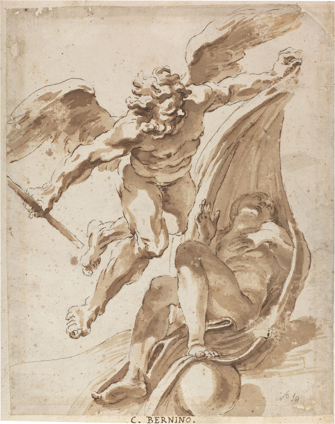 Giovanni Battista Gaulli detto il Baciccia, Allegoria del Tempo e della Verità (1646-1647; penna e acquerello marrone su carta, 375 x 186 mm; Madrid, Museo Nacional del Prado) © Photographic Archive. Museo Nacional del Prado. Madrid
 Giovanni Battista Gaulli detto il Baciccia, Allegoria del Tempo e della Verità (1646-1647; penna e acquerello marrone su carta, 375 x 186 mm; Madrid, Museo Nacional del Prado) © Photographic Archive. Museo Nacional del Prado. Madrid