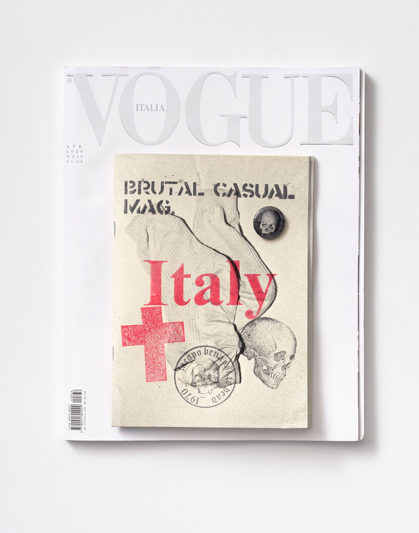 Jacopo Benassi, Brutal Casual vs Vogue (2020; tecnica mista su copertina). Courtesy l’artista e Galleria Francesca Minini, Milano. Foto di Giorgio Benni
