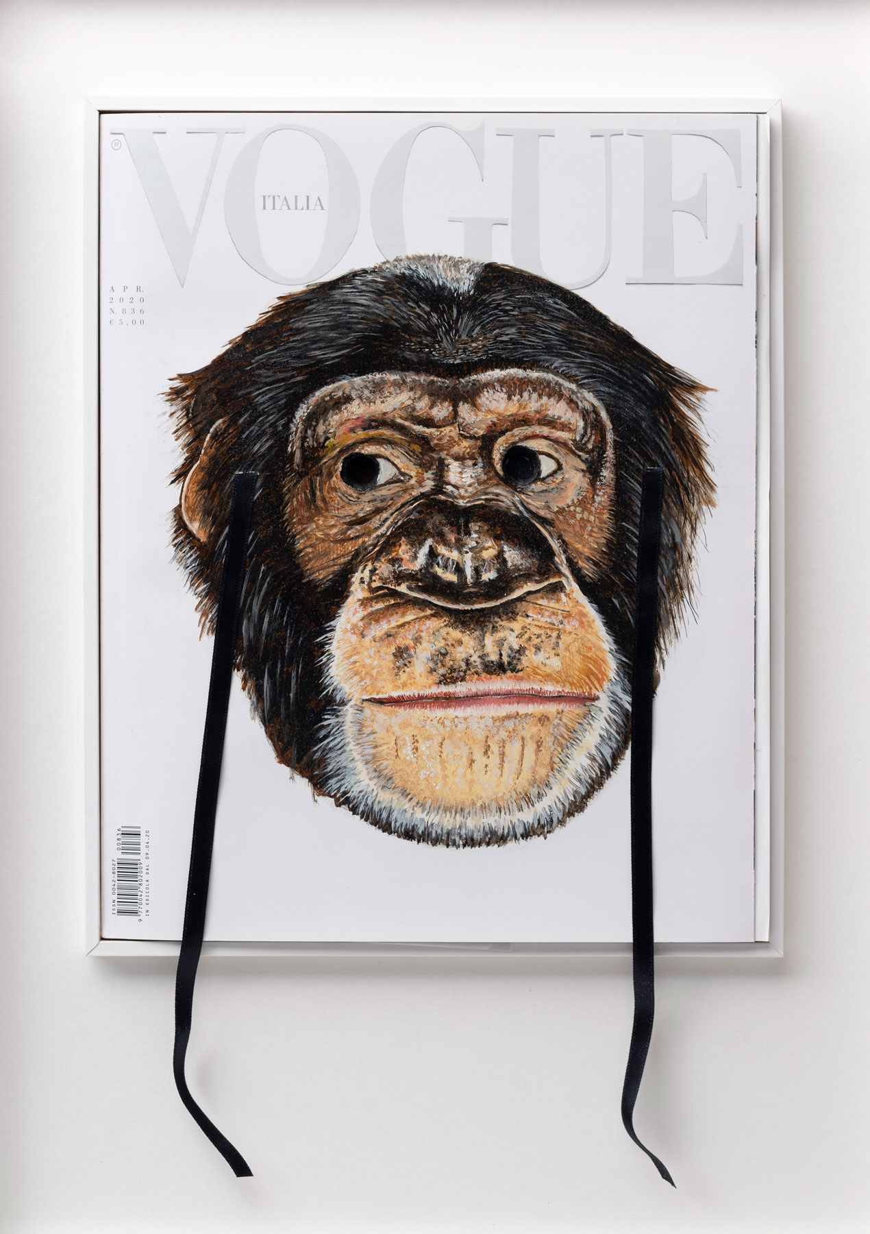 Mauro Di Silvestre, I WANNA BE LIKE YOU! (2020; olio e nastrini di seta su copertina). Courtesy l’artista. Foto di Giorgio Benni
