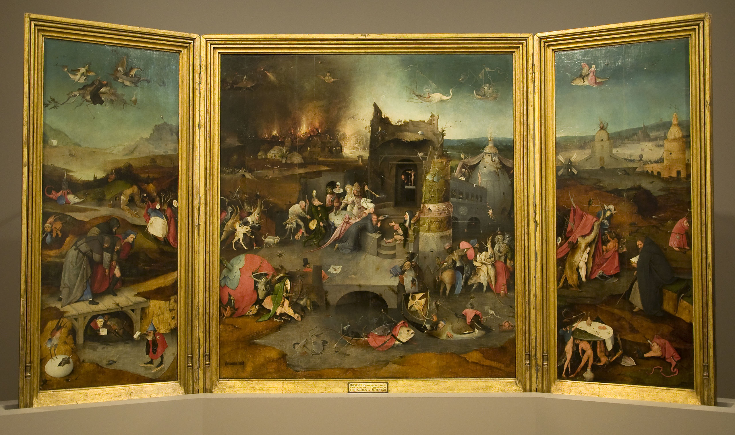 Hieronymus Bosch, Trittico delle tentazioni di sant'Antonio (1501 circa; olio su tavola, 131 x 238 cm; Lisbona, Museu nacional de arte antiga) 
