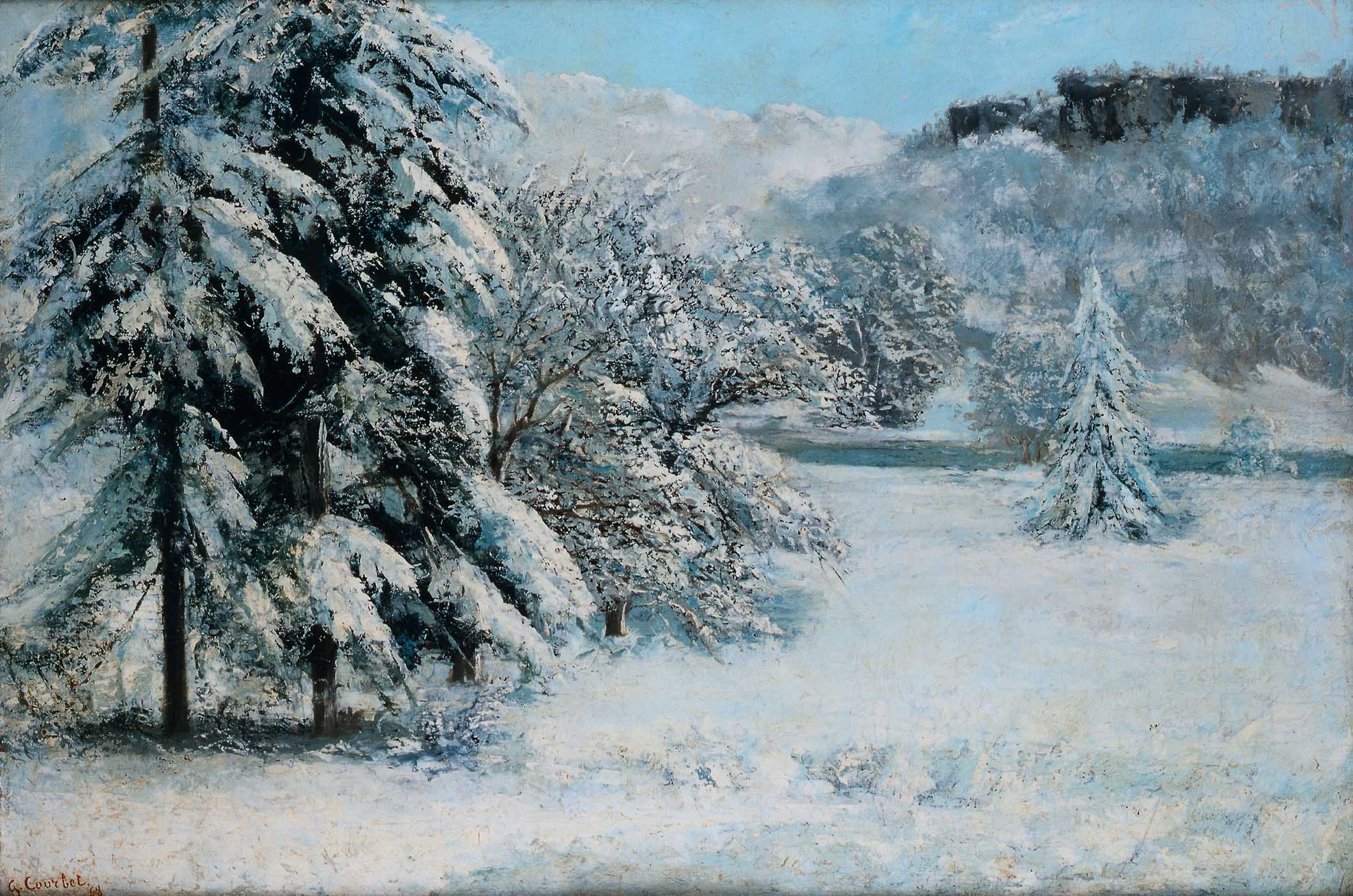 Gustave Courbet, Paesaggio invernale (1868; olio su tela, 68 x 96 cm; Lisbona, Museu nacional de arte antiga)
