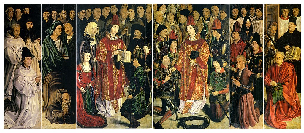 Nuno GonÃ§alves, Polittico di Sao Vicente (1470 circa; sei pannelli di 207,2 x 64,2, 207 x 60, 206,4 x 128, 206,6 x 60,4 e 206,5 x 63,1 cm
