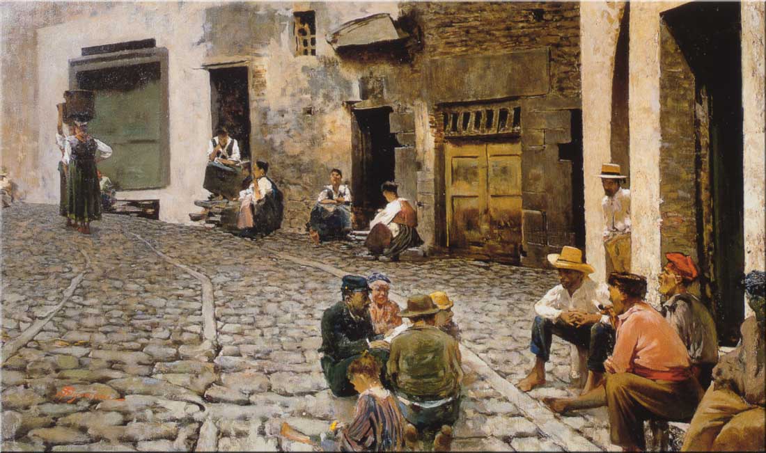 Telemaco Signorini, Chiacchiere a Riomaggiore (1893 circa; olio su tela, 65 x 110 cm; Collezione privata)
