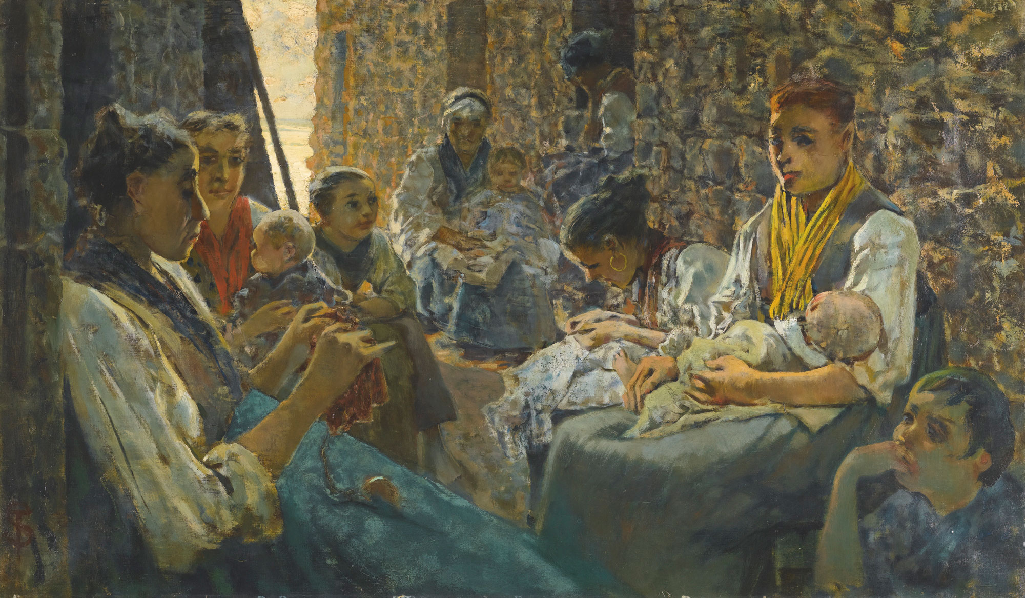 Telemaco Signorini, Chiacchiericci a Riomaggiore (1892-1894 circa; olio su tela, 66 x 111 cm; Collezione privata)
