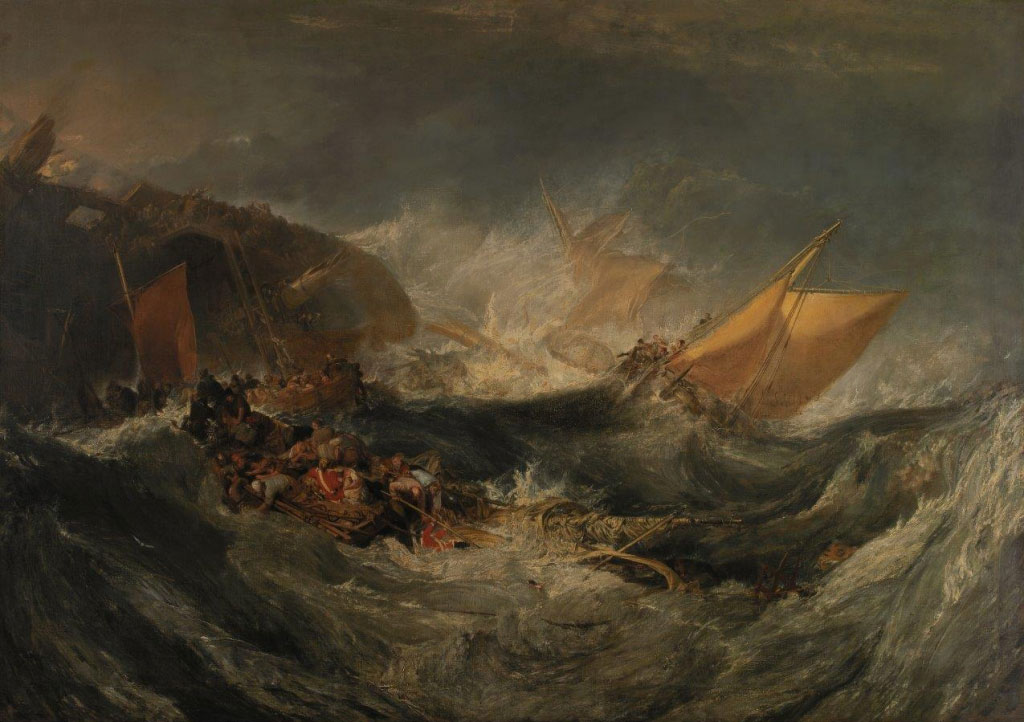 Joseph Mallord William Turner, Il naufragio di una nave da trasporto (1810; olio su tela, 175 x 245 cm; Lisbona, Museo Gulbenkian)
