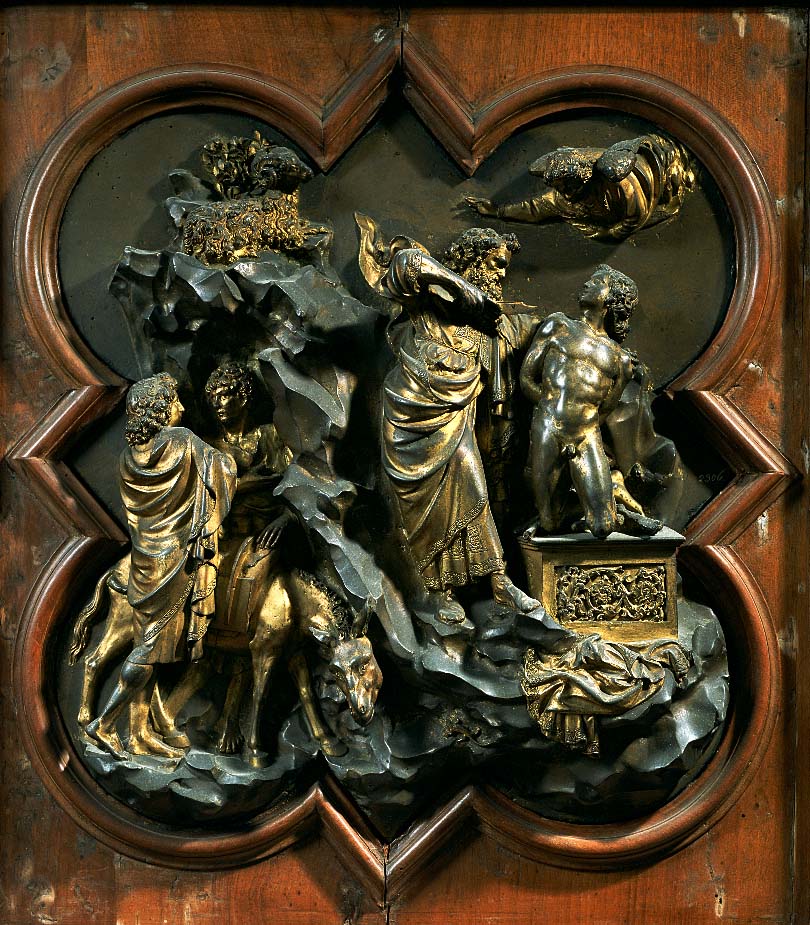 Lorenzo Ghiberti, Sacrificio di Isacco (1401; bronzo, 45 x 38 cm; Firenze, Museo Nazionale del Bargello)
