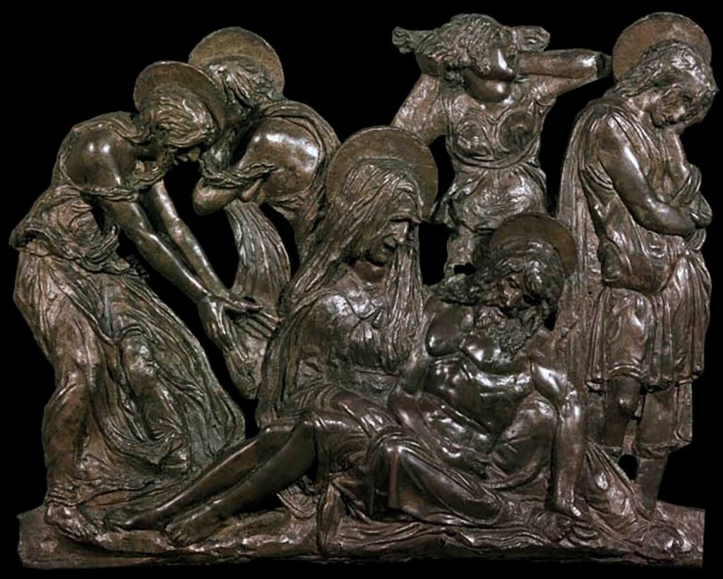 Donatello, Compianto sul Cristo morto (1455-1460 circa; bronzo, 32,1 x 41,7 x 6,3 cm; Londra, Victoria and Albert Museum)

